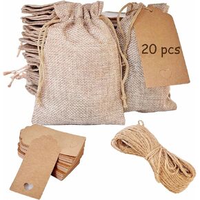 GIOIPC 20PCS 4 x 6 Inch Burlap Gift Bags With Drawstring and Bonus Gift Tags for Wedding Birthday Present Bag,Kitchen Storage Bag