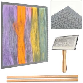 Gkesgm 1Pcs Wool Blending Cloth 9.8 X 9.8 Inch,1 Pcs Needle Felting Tools with 2 Dowels for Spinning Fiber Preparation,Wool Blending Board Supplies for Needle Felting Wool