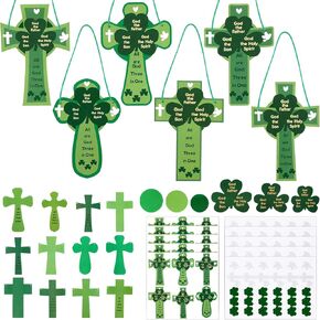 Sayglossy 30 Set St. Patrick's Day Crafts DIY Shamrock Cross Craft Holy Trinity Shamrock Cross Sign Craft Kit for Kids St Patrick's Day Classroom Religious Activity Luck Gift Art Project Party Favors