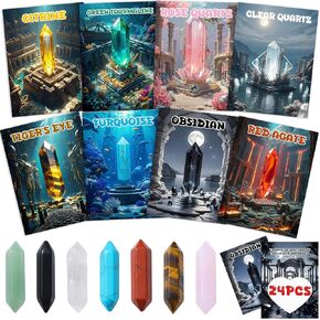 Valentines Day Cards for Kids with Crystals, 24Pack Atlantis-Inspired Themed Cards and Healing Gemstones, Perfect Valentine’s Gifts Exchange for Boys Girls Toddlers Class Classroom School Party Favor