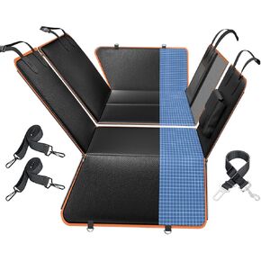 6-in-1 Leather Dog BackSeat Extender, Hard Bottom 40/60 Split Waterproof Car Back/Front Seat Cover, Rear Hammock Carseat Protector, Large Size Pet Mat for SUV/Truck/Cargo, Vehicle Bed Travel Accessory