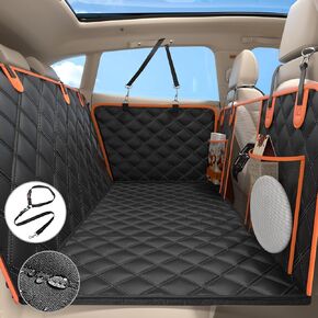 Back Seat Extender for Dogs, Hard Bottom Up to 499Lbs Dog Car Seat Cover for Back Seat, Waterproof Backseat Protector with Mesh Window and Pockets, Large Space Dog Hammock for Car & SUV & Small Truck