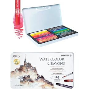 MUNGYO Watercolor Crayons, Professional Crayons, 24 Colors Premium Watercolor Crayon, Multipurpose Crayon Sticks on Any Surfaces for Artists, Professional, School, and Crafts.