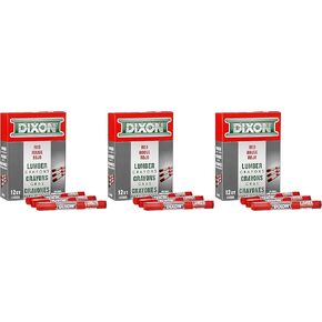 DIXON Industrial Lumber Marking Crayons, 4.5" x 1/2" Hex, Red, 3 Pack of 12 (52000)
