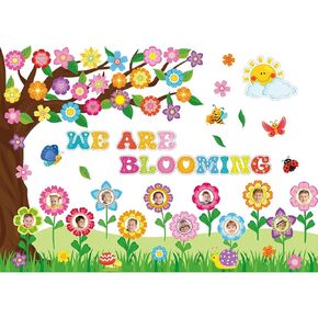 56Pcs Spring Flower Bulletin Board Classroom Decorations,We are Blooming Colorful Floral Butterfly Cutouts DIY Flower Photo Craft Sets for Spring Summer Classroom School Office Party Supplies