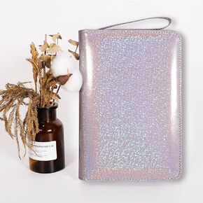 Toplive A6 Budget Binder with Zipper, 6 Ring Refillable Planner Binder Cover for A6 Cash Budget System, PU Leather Personal Organizer Personal Wallet Binder, Glitter Purple