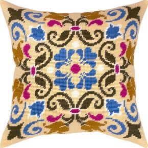 Brvsk Ornamental Needlepoint Kit for Adults and Beginners — Byzantine 16″ × 16″ with Clear, Precise Printed Design on Cotton Canvas; Includes 2 Needles, Yarn, and Easy-Read Chart