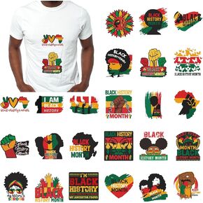 Black History Month Iron on Transfers Stickers Black History Patches Decals Appliques Heat Transfers Vinyl Decals for T-Shirts Clothes Handbag Pillow Covers DIY Happy Black History Month Party Decorat