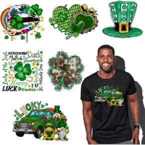 6 Sheets St. Patrick's Day Iron on Transfers, Shamrock Heart Iron on Decals Patches for Clothes, Irish Hat Transfer Vinyl Stickers, Iron on Appliques for T-Shirt Hoodies Jeans Jackets Bags DIY Decor