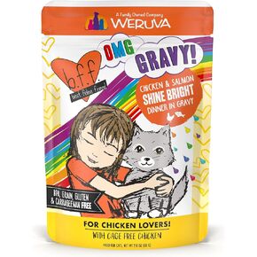 Weruva B.F.F. OMG - Best Feline Friend Oh My Gravy!, Chicken & Salmon Shine Bright with Chicken & Salmon in Gravy, 2.8oz Pouch (Pack of 12)