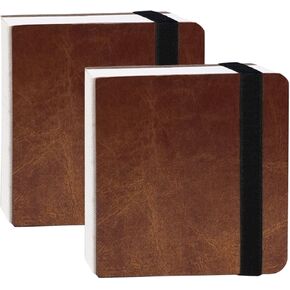 Funto Watercolor Journal 2-Pack, 3.9x3.9, 44 Pages Each,Cold-Pressed 100% Cotton, Pearlescent PU Leather Brown Hard Cover, Removable Elastic Band, Art Supplies for Watercolor & Mixed Media