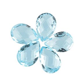 CRYSTALIS 5pcs, 10x6mm Natural Blue-Topaz Briolette Pears Loose Gemstone Wholesale Bulk Cabochons Jewelry Making Supply, Chakra Healing Polished Stones, Wire Wrapping, DIY, Gem Collection,