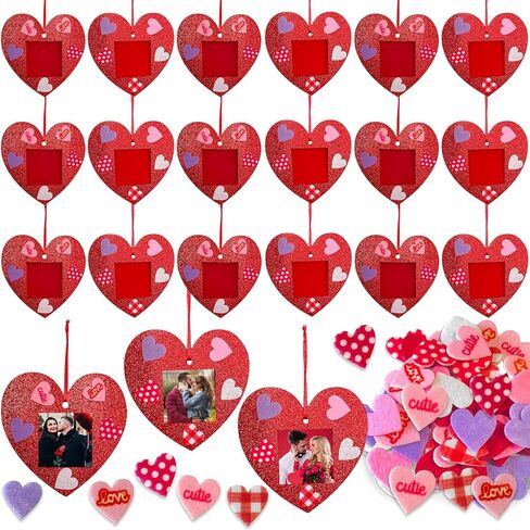 Laiamer Valentine's Day Picture Frame Kits for Kids - 124 pcs محسوسات القلب الحلي مع 100 جهاز كمبيوتر شخصي - DIY صور إطار القلب على شكل قلب عيد الحب الزخرفة المعلقة in Kuwait