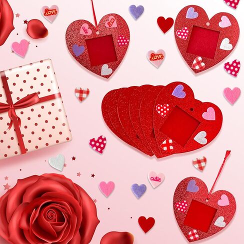 Laiamer Valentine's Day Picture Frame Kits for Kids - 124 pcs محسوسات القلب الحلي مع 100 جهاز كمبيوتر شخصي - DIY صور إطار القلب على شكل قلب عيد الحب الزخرفة المعلقة in Kuwait