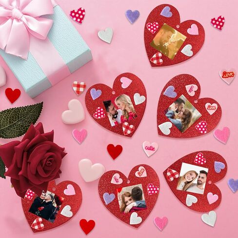 Laiamer Valentine's Day Picture Frame Kits for Kids - 124 pcs محسوسات القلب الحلي مع 100 جهاز كمبيوتر شخصي - DIY صور إطار القلب على شكل قلب عيد الحب الزخرفة المعلقة in Kuwait