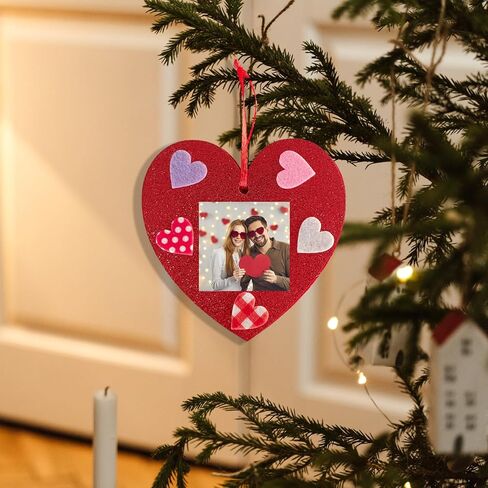 Laiamer Valentine's Day Picture Frame Kits for Kids - 124 pcs محسوسات القلب الحلي مع 100 جهاز كمبيوتر شخصي - DIY صور إطار القلب على شكل قلب عيد الحب الزخرفة المعلقة in Kuwait