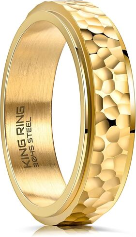 King Ring 6mm Hammered Spinner Ring – Fidget Ring for Stress Relief Stainless Steel Ring for Men & Women – Designed in USA in Kuwait