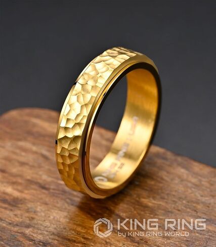 King Ring 6mm Hammered Spinner Ring – Fidget Ring for Stress Relief Stainless Steel Ring for Men & Women – Designed in USA in Kuwait