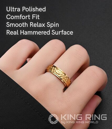 King Ring 6mm Hammered Spinner Ring – Fidget Ring for Stress Relief Stainless Steel Ring for Men & Women – Designed in USA in Kuwait