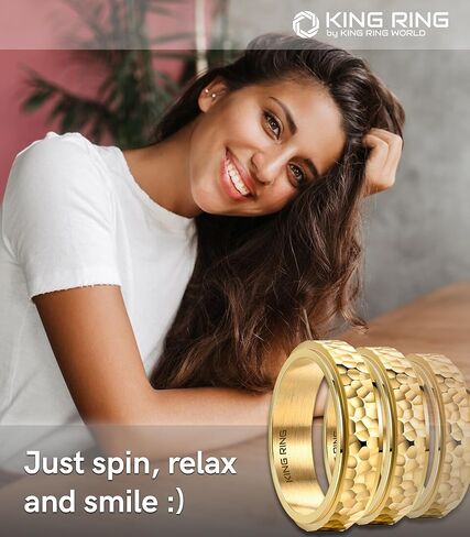 King Ring 6mm Hammered Spinner Ring – Fidget Ring for Stress Relief Stainless Steel Ring for Men & Women – Designed in USA in Kuwait