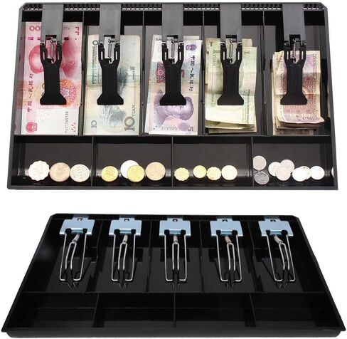 ABS Material Tray, Cash Drawer Register Insert Money DrawerABS with Metal Clip CurrencyTray Currency Storage Box Black (Black) in Saudi Arabia
