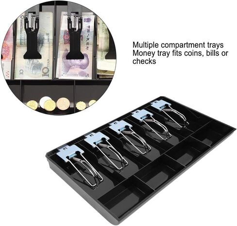 ABS Material Tray, Cash Drawer Register Insert Money DrawerABS with Metal Clip CurrencyTray Currency Storage Box Black (Black) in Saudi Arabia