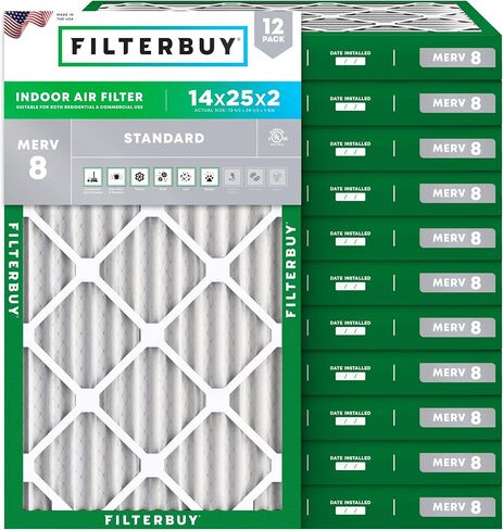 Filterbuy 25x25x2 Air Filter MERV 8 Dust Defense (12-Pack), Pleated HVAC AC Furnace Air Filters Replacement (Actual Size: 24.50 x 24.50 x 1.75 Inches) in Saudi Arabia