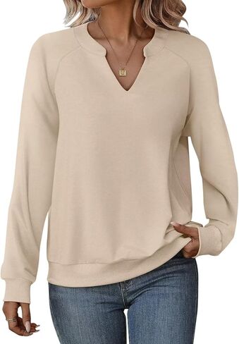 EADINVE Women Casual Long Sleeve V Neck Sweatshirts Cute Loose Fit Lightweight Pullover Tops in Kuwait