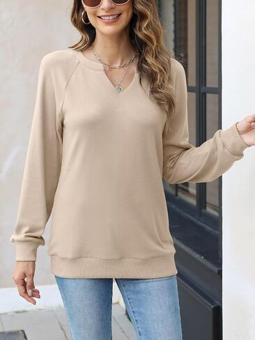 EADINVE Women Casual Long Sleeve V Neck Sweatshirts Cute Loose Fit Lightweight Pullover Tops in Kuwait