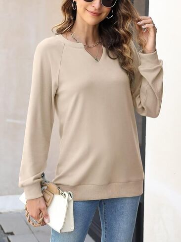 EADINVE Women Casual Long Sleeve V Neck Sweatshirts Cute Loose Fit Lightweight Pullover Tops in Kuwait