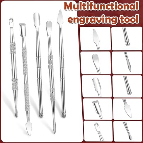 Piriuuo Wax Carving Tools Set, Stainless Steel Clay Sculpting Tools Double-Ended Pottery Carving Tools Wax Modeling Tools Dental Carvers Tools Wax Accessories Modeling Sculpting and Shaping(5 Style) in Saudi Arabia