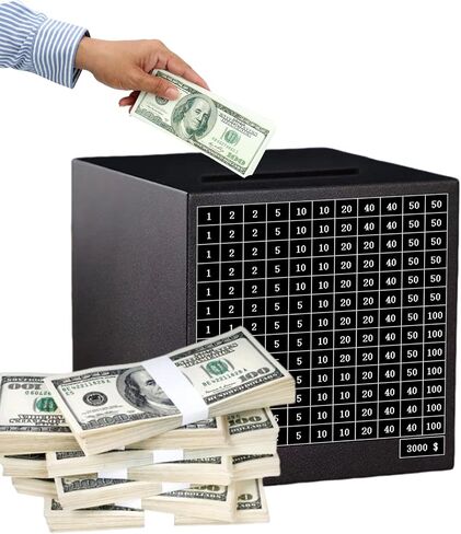 Stainless Steel Money Bank Savings Box Piggy Bank Cash Saver Money Box for Adults Child (3000 Dollar) (Black) in Saudi Arabia