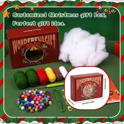 Pnytty Christmas Wreath Crochet Crochet Kit for Beginners, Starters Kit, Complete Wreath Craft Knitting Kit with Crochet Hooks Yarns with Step-by-Step Video Tutorials for DIY Gift Deco in Kuwait