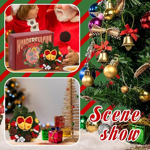 Pnytty Christmas Wreath Crochet Crochet Kit for Beginners, Starters Kit, Complete Wreath Craft Knitting Kit with Crochet Hooks Yarns with Step-by-Step Video Tutorials for DIY Gift Deco in Kuwait