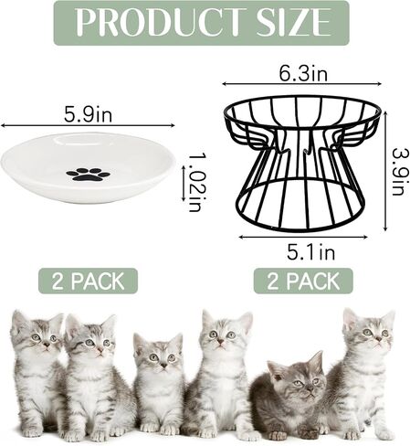 BNOSDM 2 Pcs Raised Cat Food Bowls, Shallow Ceramic Cat Dishes with Metal Stands Elevated Pet Feeder Dry/Wet Food for Indoor Kitten Kitty in Saudi Arabia