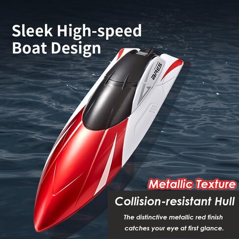 RC Boat for Adults, Kids, Remote Control Boat for Pool with LED Light, 2 Modular Batteries, High Speed 15+ MPH, Racing Toy Boat with 2.4GHz, Long Play Time 60+ Mins, Waterproof Boats for Lake, Red in Saudi Arabia
