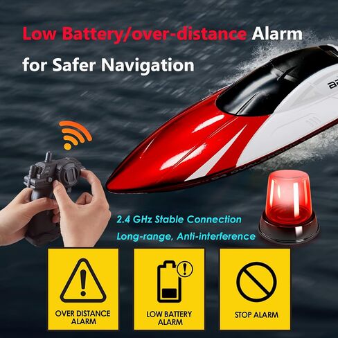 RC Boat for Adults, Kids, Remote Control Boat for Pool with LED Light, 2 Modular Batteries, High Speed 15+ MPH, Racing Toy Boat with 2.4GHz, Long Play Time 60+ Mins, Waterproof Boats for Lake, Red in Saudi Arabia