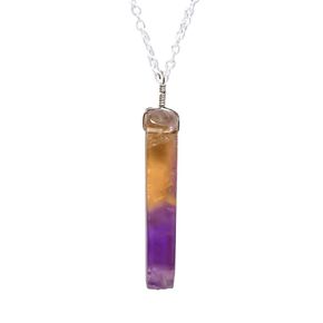 Aura Gems Natural Ametrine Bar Necklace ، وبلورات شقرا شفاء الطاقة ، هدية عيد ميلاد ، شفاء ، هدية للنساء ، المجوهرات المطلية بالفضة 18 بوصة ، جودة AA+