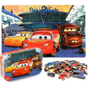 LELEMON Car Jigsaw Puzzles in a Metal Box 60 Pieces Lightning Jigsaw Puzzle for Kids Ages 4-8 Children Learning Educational Puzzles Toys