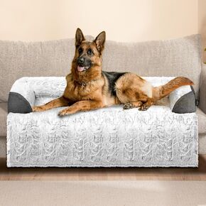 Calming Large Dog Bed for Couch, 41 x 37 inch Removable Couch Cover for Dogs Washable, Non-Slip Fluffy Plush Dog Sofa Mat for Furniture Protector - Grey