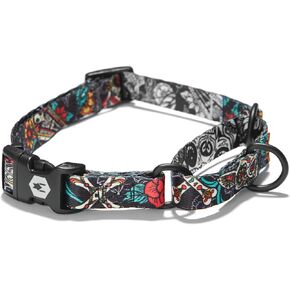 Wolfgang Heavy Duty Martingale Dog Collar with Quick Release Nylon Buckle for Walking & Training, LosMuertos Print, Medium