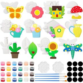 HyDren 12 Sets 100th Day of School Gift Ceramics to Paint Ready to Paint Ceramics Paint Your Own Natural Painting Kit with Magnets Paintbrushes Palettes Paintable Figurines Crafts for Kids Adults