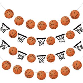 Basketball Party Decorations, 4 Pcs No-DIY Basketball Decorations for Party Banners, Basketball Decor Sports Theme Party Paper Garland, Basketball Decorations Basketball Birthday Party Slam Dunk Game