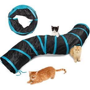 Cat Tunnel 2 Way Cat Tunnels for Indoor Cats,Kitten Tunnel Bored Pet Cat Play Tunnel with,Foldable Cat Tubes and Tunnels for Cats,Puppy, Kitty, Kitten, Rabbit (Blue & Black)