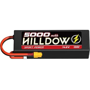 Hilldow 4S Lipo Battery 5000mAh 120C HardCase 14.8V RC Battery with XT60 Plug for RC Car RC Buggy Truggy 1/10 Scale RC Truck Crawler Monster