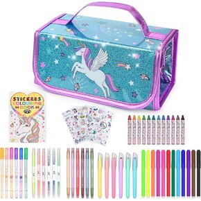 Washable Scented Markers Set for Kids - Unicorn Coloring Art Supplies Set for Kids Ages 4-8 Bithday Gifts for 4-8 Year Old Girls Unicorn Pencil Case 54 PCS