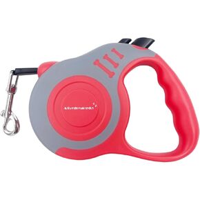 Retractable Dog Leash + Holder for Apple Airtag, 10 Feet Long Suitable Small Medium Dogs up to 22lbs, Red Gray