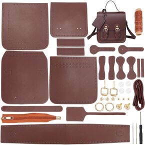 WADORN DIY Leather Shoulder Bag Making Kit, PU Leather Crossbody Bag Sewing Pattern Materials Craft Kit Handicraft Women Messenger Bag Purse Making Supplies Personalized Gift, Brown