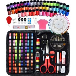 Sewing Kit for Traveler, Adults, Beginner, Emergency, DIY Sewing Supplies Organizer Filled with Scissors, Thimble, Thread, Elastic,Sewing Needles, storage,Tape Measure etc (Black, X) Great gift