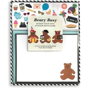 Mrs. Grossman's Design Your Own Sticker Notecards Card Making Kit - includes 8 Cards, Envelopes, and Classic Stickers - Create DIY Thank You, Birthday, Greeting Cards (Beary Busy)